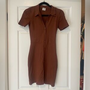 Sunday Best (Aritzia) Brown Knit Button-Up Mini Dress
